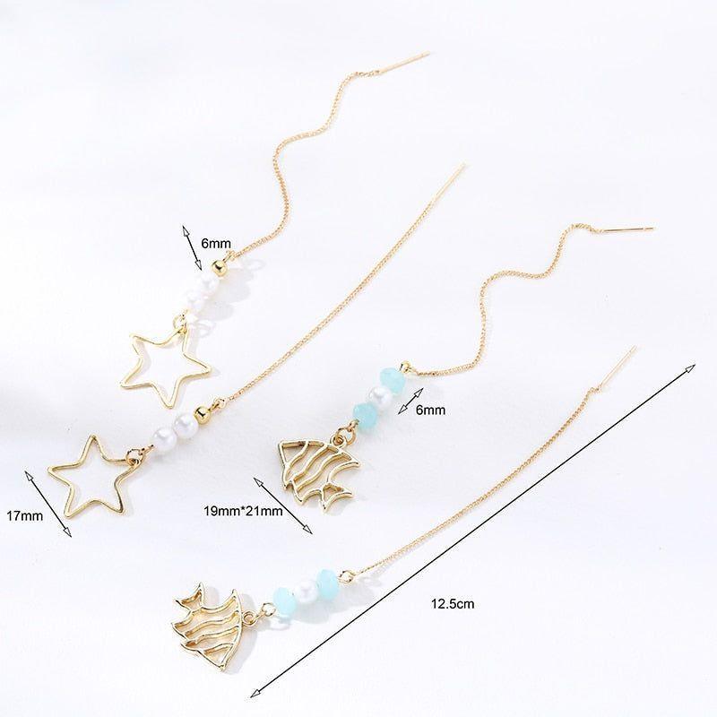 Long Drop Dangle Earrings Charm Jewelry ECJBS17 Crystal Fish Star Shaped - Touchy Style