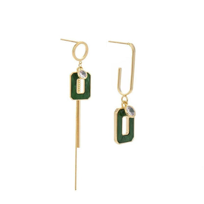 Long Drop Earrings ECJWY57 Green Square Tassel Korean Accessories - Touchy Style