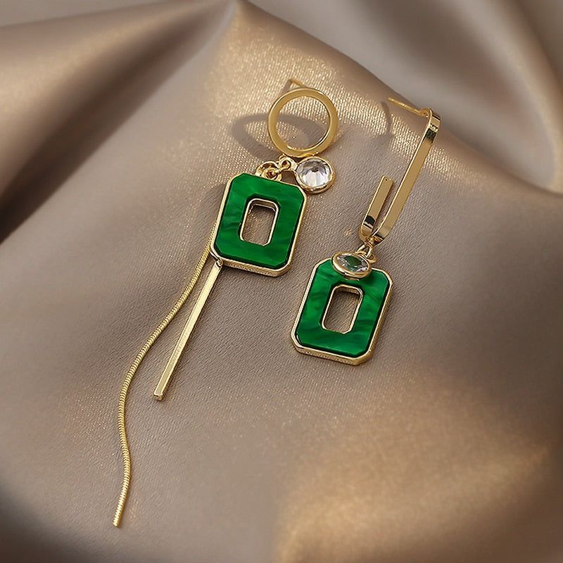 Long Drop Earrings ECJWY57 Green Square Tassel Korean Accessories - Touchy Style