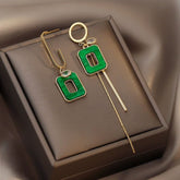 Long Drop Earrings ECJWY57 Green Square Tassel Korean Accessories - Touchy Style