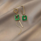 Long Drop Earrings ECJWY57 Green Square Tassel Korean Accessories - Touchy Style