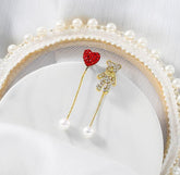 Long Earrings Charm Jewelry Crystal Heart Bear Pearl DM20X12 - Touchy Style