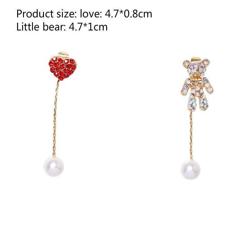 Long Earrings Charm Jewelry Crystal Heart Bear Pearl DM20X12 - Touchy Style