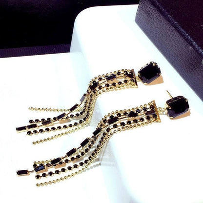 Long Earrings Charm Jewelry Delicate Black Tassel 