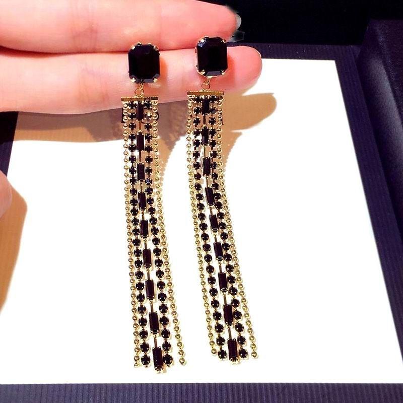 Long Earrings Charm Jewelry Delicate Black Tassel 