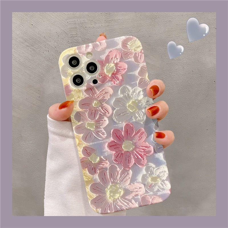 Luxury Fashion Painting Flowers Cute Phone Cases For iPhone 14 Pro Max 13 12 11 X XR XS Max 7 8 Plus - Touchy Style