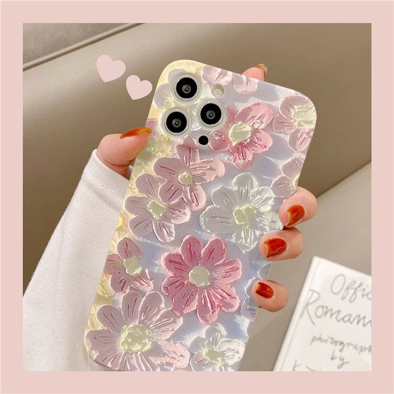 For iPhone 13 Pro 12 Pro Max 11 XS XR Luxury Cute Pink Flower