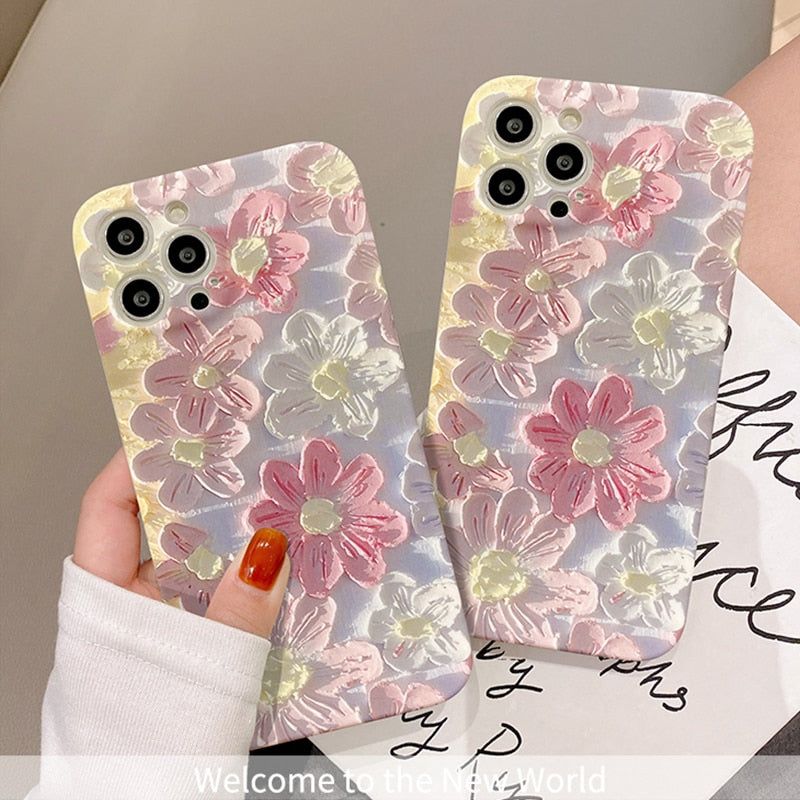 Retro Blue Flowers Laser Cute Phone Cases For iPhone 14 Pro MAX 13 12 Mini  11 X XS XR 7 8 Plus SE 2020