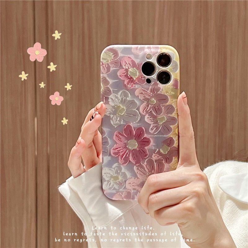 Luxury Fashion Painting Flowers Cute Phone Cases For iPhone 14 Pro Max 13 12 11 X XR XS Max 7 8 Plus - Touchy Style