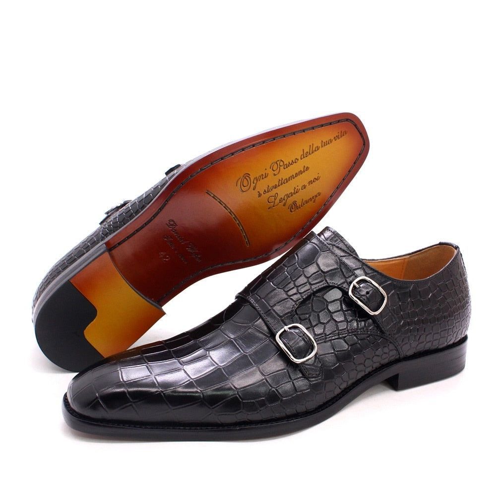 Men's Crocodile Pattern Buckle Strap PU Leather Dress Shoes