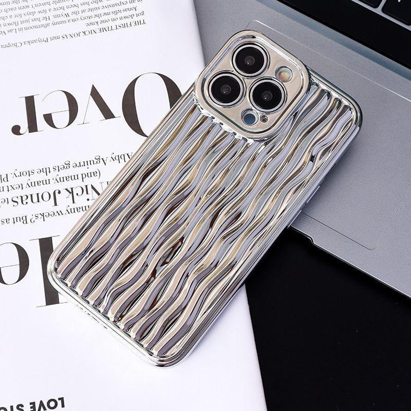 Luxury Plating Metal Color Water Ripple Cute Phone Cases For iPhone 13 11 12 14 Pro Max XS XR X - Touchy Style