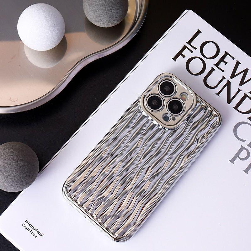 Luxury Plating Metal Color Water Ripple Cute Phone Cases For iPhone 13 11 12 14 Pro Max XS XR X - Touchy Style