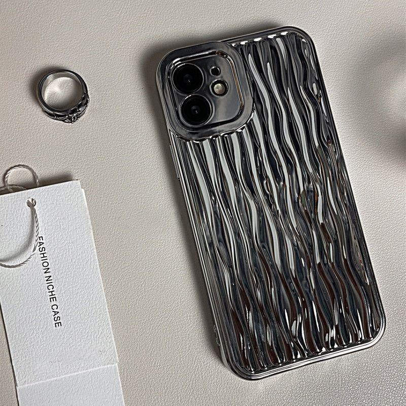 Luxury Plating Metal Color Water Ripple Cute Phone Cases For iPhone 13 11 12 14 Pro Max XS XR X - Touchy Style