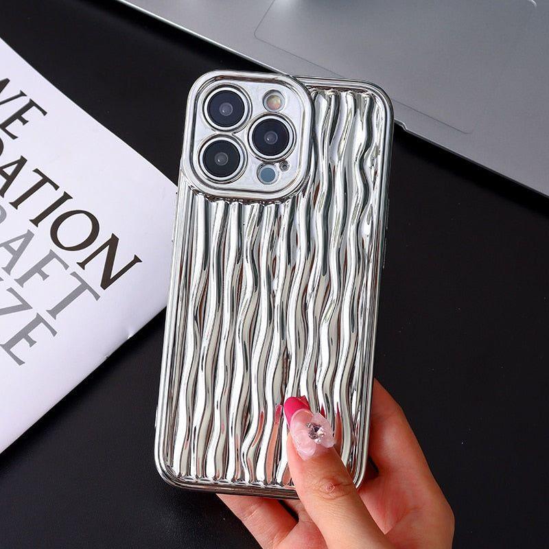 Luxury Plating Metal Color Water Ripple Cute Phone Cases For iPhone 13 11 12 14 Pro Max XS XR X - Touchy Style