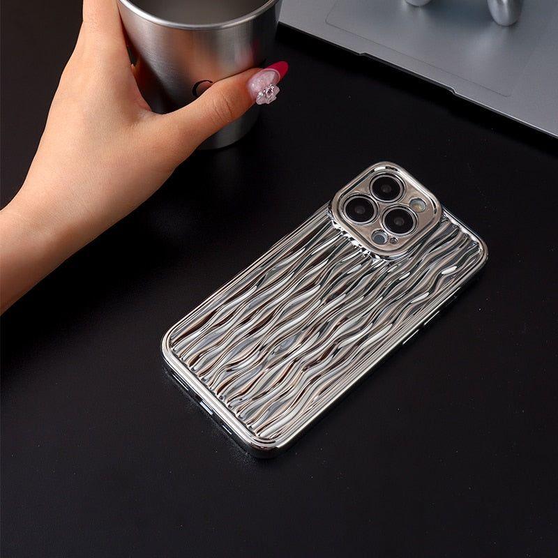 Luxury Plating Metal Color Water Ripple Cute Phone Cases For iPhone 13 11 12 14 Pro Max XS XR X - Touchy Style