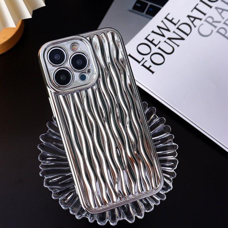 Luxury Plating Metal Color Water Ripple Cute Phone Cases For iPhone 13 11 12 14 Pro Max XS XR X - Touchy Style