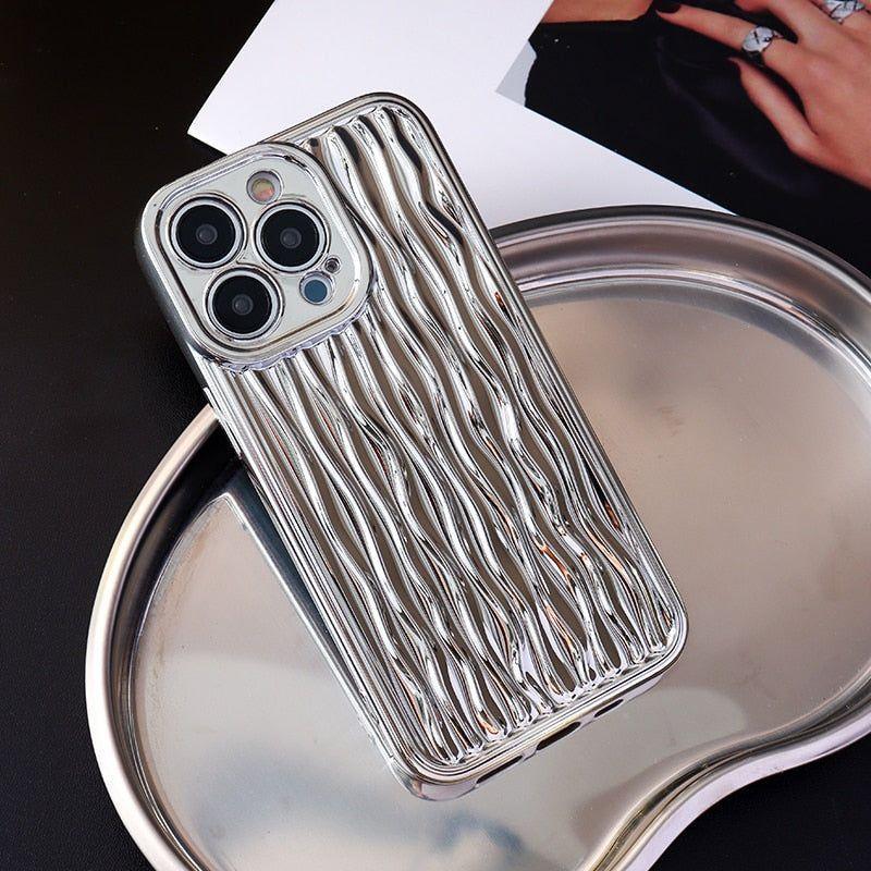 Luxury Plating Metal Color Water Ripple Cute Phone Cases For iPhone 13 11 12 14 Pro Max XS XR X - Touchy Style