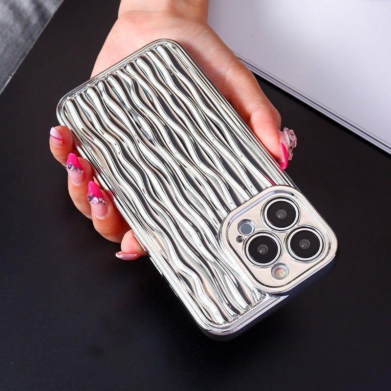 Luxury Plating Metal Color Water Ripple Cute Phone Cases For iPhone 13 11 12 14 Pro Max XS XR X - Touchy Style