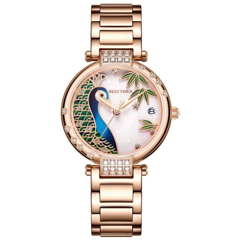 Luxury Women Simple Watch GSW651 Rose Golden Stainless Steel Automatic Wristwatch - Touchy Style