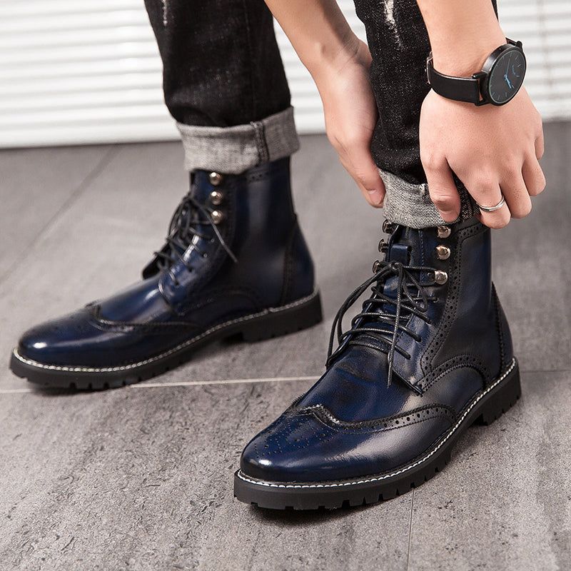 Men's Casual Shoes Leather Ankle Boots Motorcycle Fashion Rivet
