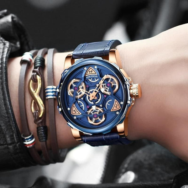 Men's Watches Top Luxury Sport style Design Quartz Watch Men Blue Leather  Strap 30M Waterproof