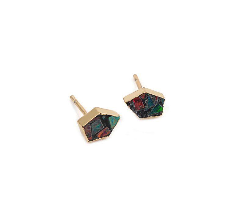 Mini Earrings Charm jewelry BS0337 Fashion Star Stud Earrings Fire Opal Stone - Touchy Style