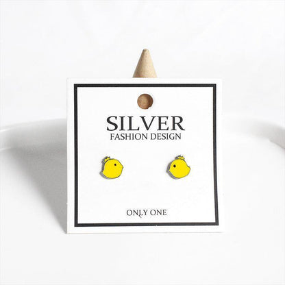 Mini Yellow Chick 925 Sterling Silver Studs Earrings Charm Jewelry LOS03 - Touchy Style