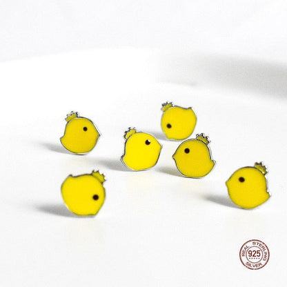 Mini Yellow Chick 925 Sterling Silver Studs Earrings Charm Jewelry LOS03 - Touchy Style