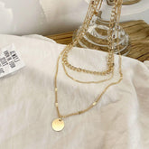 Multi-layer Necklaces Charm Jewelry SS1233 Golden Chain Rounded Pendent - Touchy Style .