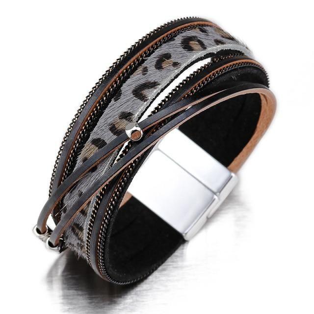 Multilayer Bracelets Charm Jewelry Fur Leopard Leather - Touchy Style