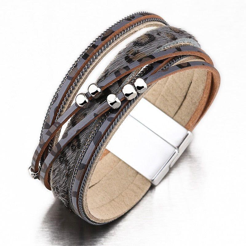 Multilayer Bracelets Charm Jewelry Fur Leopard Leather - Touchy Style