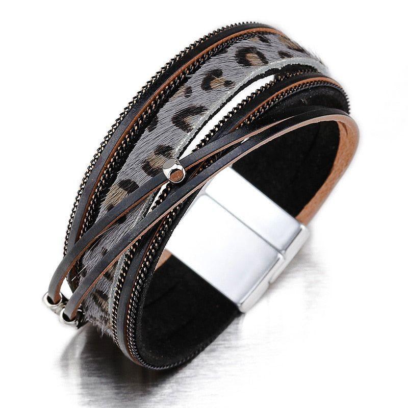 Multilayer Bracelets Charm Jewelry Fur Leopard Leather - Touchy Style