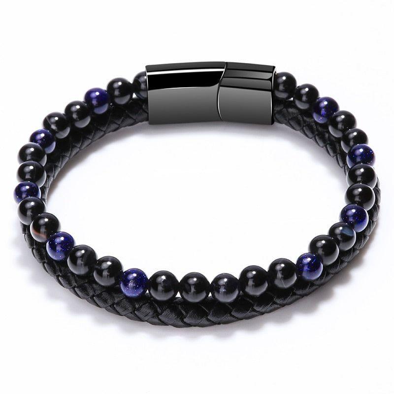 Multilayer Bracelets Charm Jewelry Nature Lava Stone Genuine Leather - Touchy Style