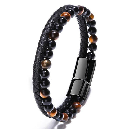 Multilayer Bracelets Charm Jewelry Nature Lava Stone Genuine Leather - Touchy Style