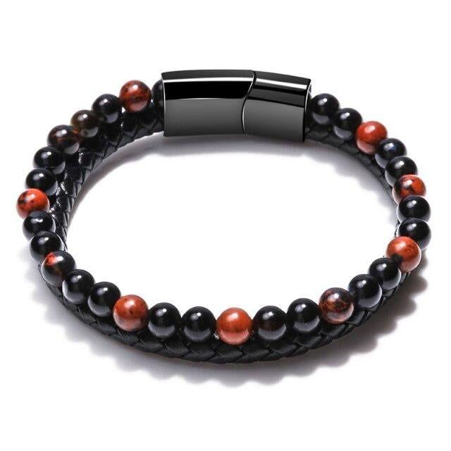 Multilayer Bracelets Charm Jewelry Nature Lava Stone Genuine Leather - Touchy Style