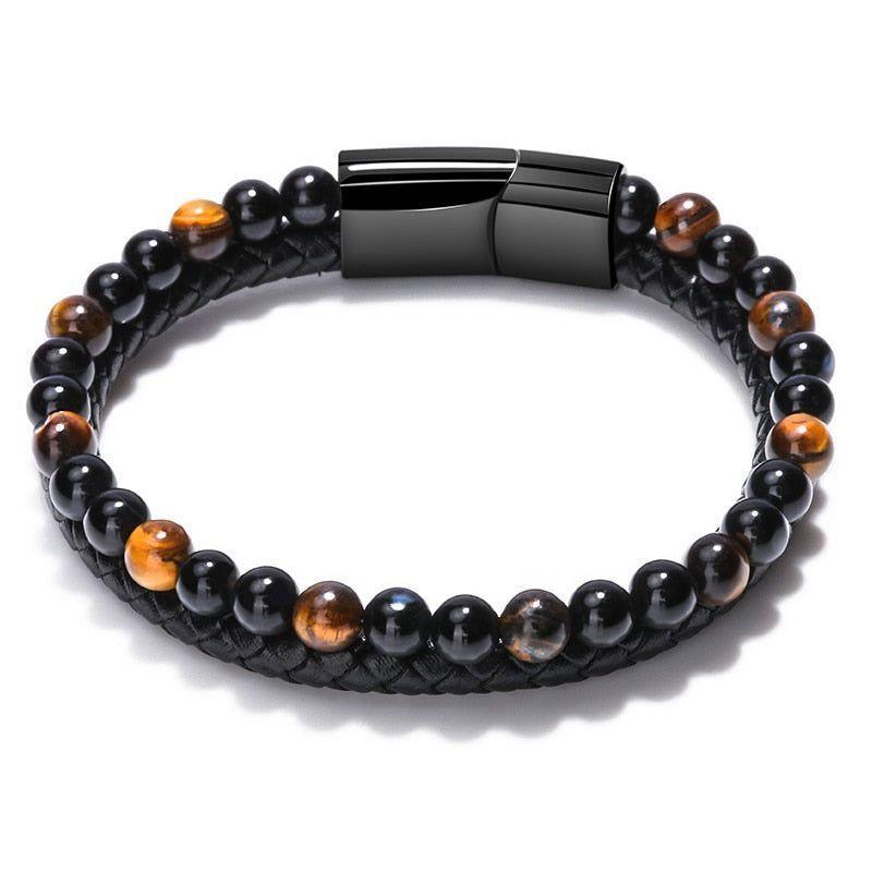 Multilayer Bracelets Charm Jewelry Nature Lava Stone Genuine Leather - Touchy Style