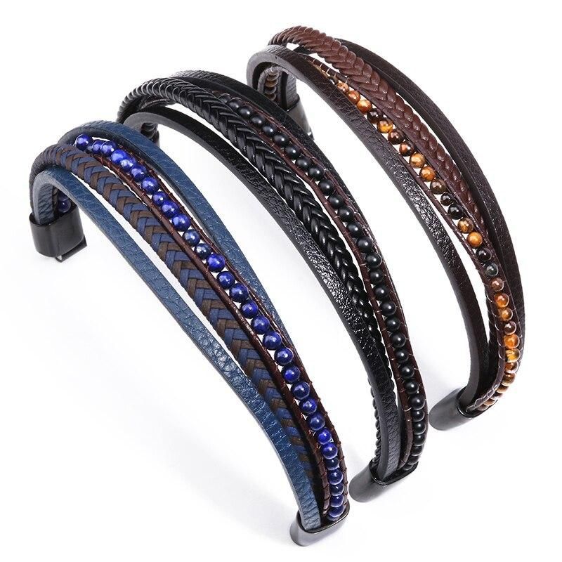 Multilayer Bracelets Charm Jewelry Stainless Steel Magnetic Lave Stone - Touchy Style