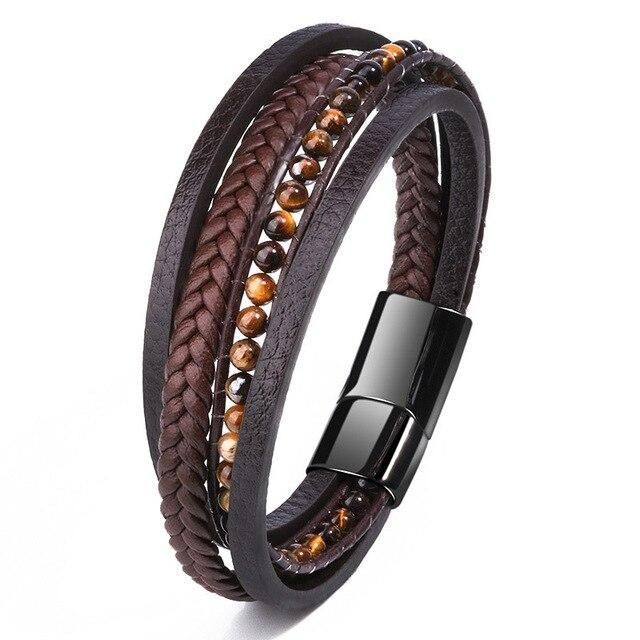 Multilayer Bracelets Charm Jewelry Stainless Steel Magnetic Lave Stone - Touchy Style