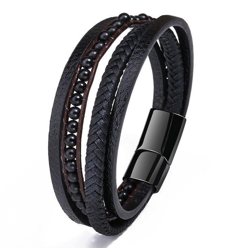 Multilayer Bracelets Charm Jewelry Stainless Steel Magnetic Lave Stone - Touchy Style