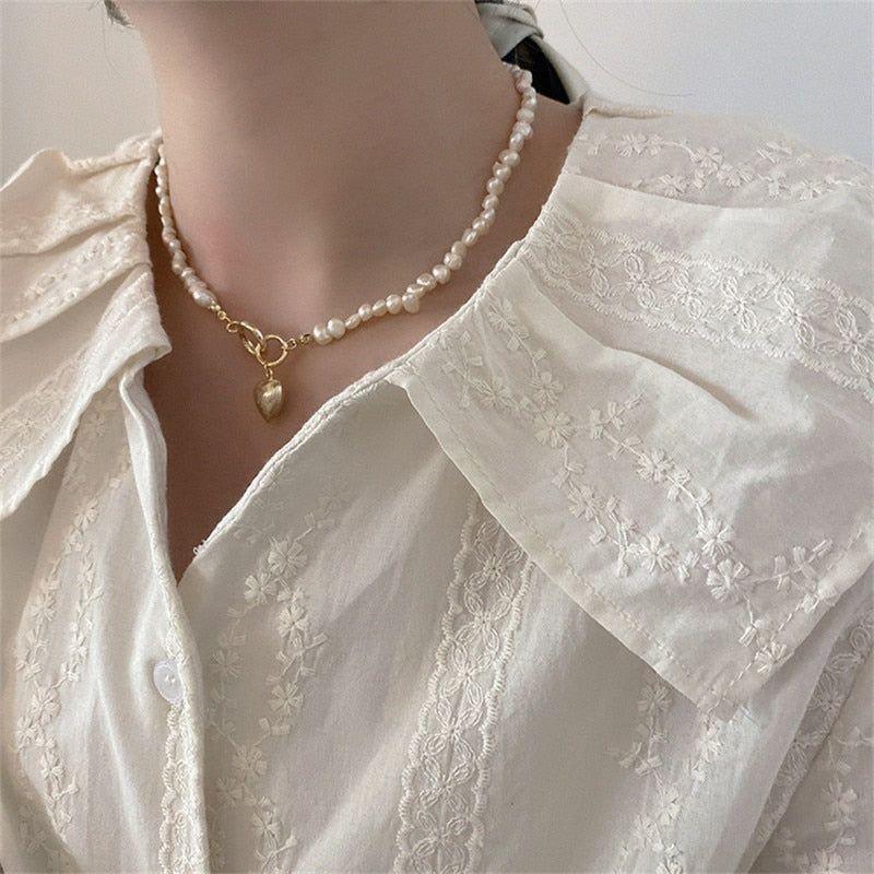 Natural Baroque Freshwater Pearl Heart-shaped Bracelet Necklaces Charm Jewelry Set YS1255 - Touchy Style