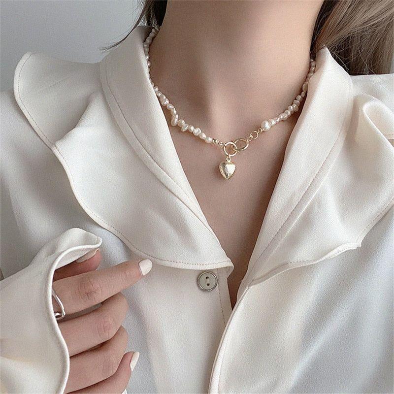 Natural Baroque Freshwater Pearl Heart-shaped Bracelet Necklaces Charm Jewelry Set YS1255 - Touchy Style