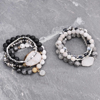 Natural Druzy Stone Bracelets Charm Jewelry Set Black Plastic Beads - Touchy Style