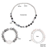 Natural Druzy Stone Bracelets Charm Jewelry Set Black Plastic Beads - Touchy Style