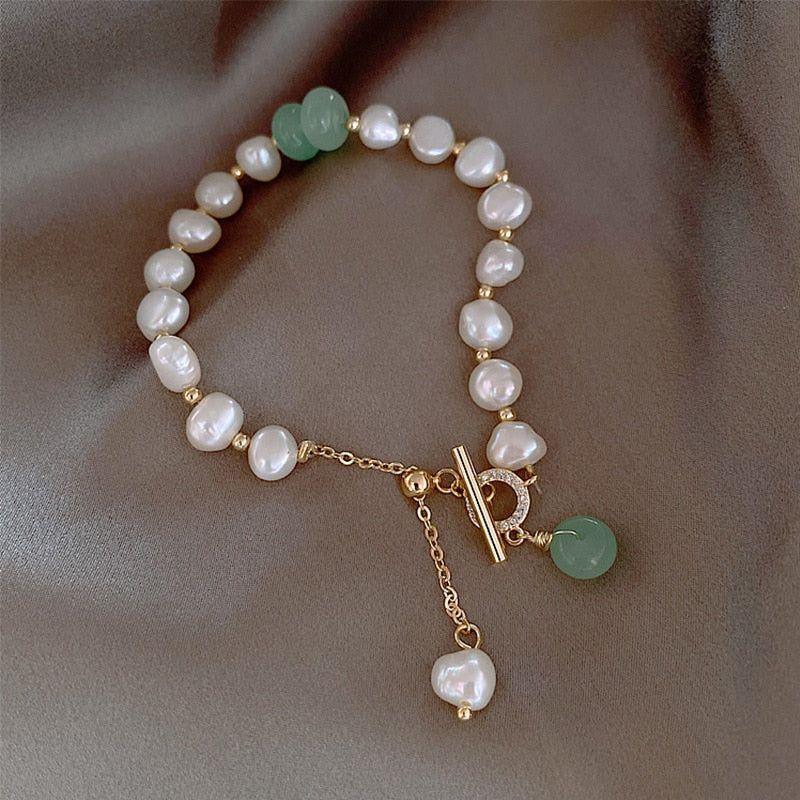 Natural Pearl Bracelets Charm Jewelry BCJTXY51 Baroque Green Crystal - Touchy Style