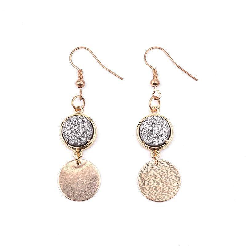 Natural Stone Druzy Drop Dangle Earrings Charm Jewelry ECJBS19 Flower Satr Shape - Touchy Style