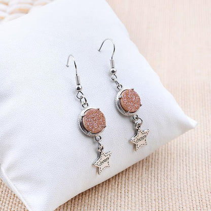 Natural Stone Druzy Drop Dangle Earrings Charm Jewelry ECJBS19 Flower Satr Shape - Touchy Style