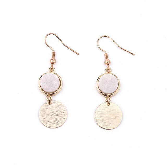 Natural Stone Druzy Drop Dangle Earrings Charm Jewelry ECJBS19 Flower Satr Shape - Touchy Style