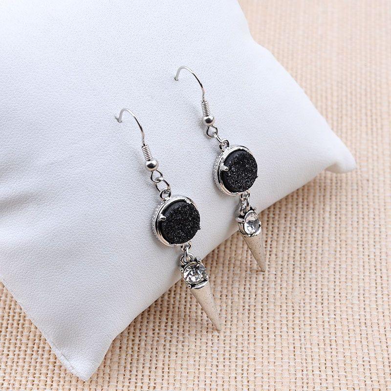 Natural Stone Druzy Drop Earrings Charm Jewelry ECJBS13 Star Rounded Shape - Touchy Style