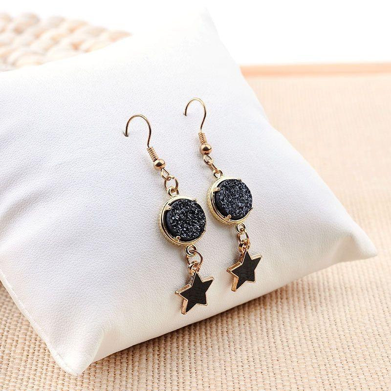 Natural Stone Druzy Drop Earrings Charm Jewelry ECJBS13 Star Rounded Shape - Touchy Style