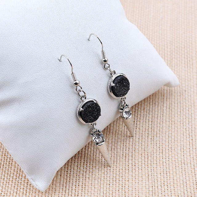 Natural Stone Druzy Drop Earrings Charm Jewelry ECJBS13 Star Rounded Shape - Touchy Style